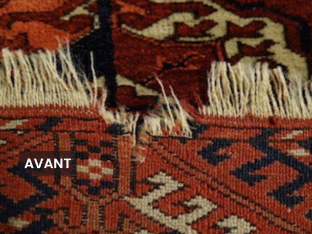 Turkmène — réfection des franges — avant intervention