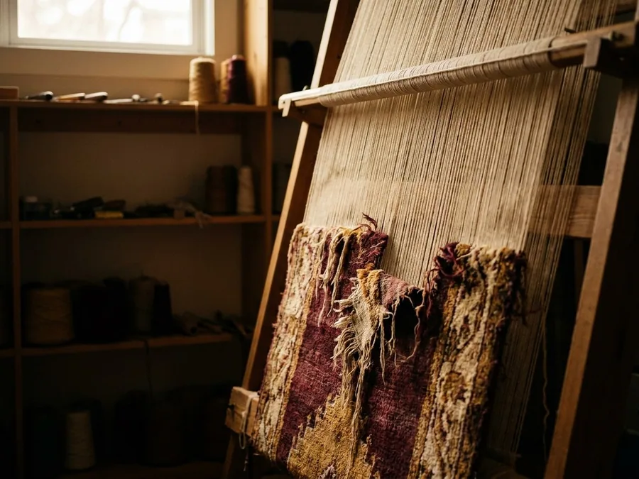 Artisan au travail sur un métier dans l'atelier L'Art de la Restauration
