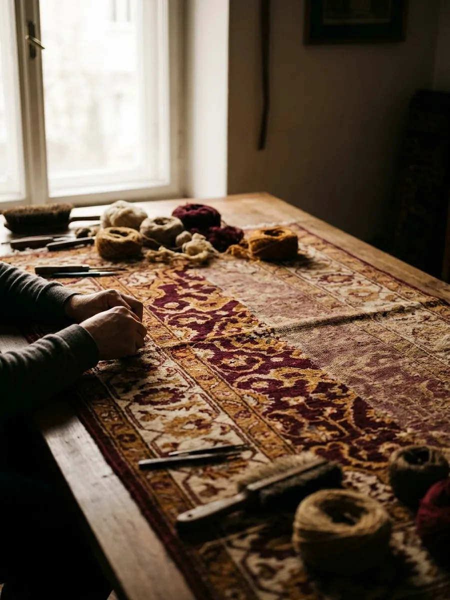 Avant / après à l'atelier : un Tabriz sauvé d'un important dégât des eaux — après