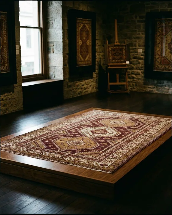 Tapis Shiraz tribal aux teintures végétales, pièce fréquente dans les intérieurs belges
